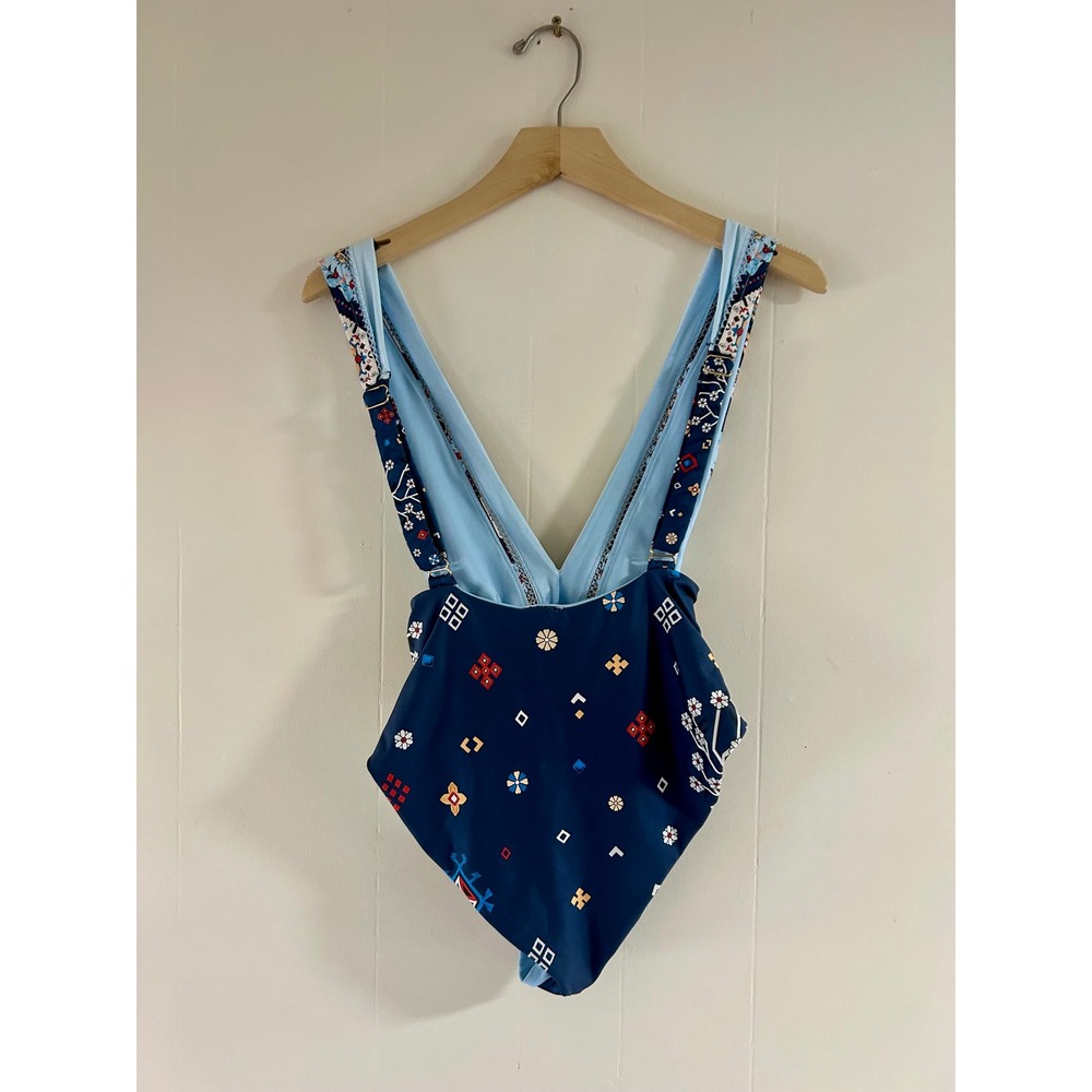 Agua Bendita Navy Blue Printed Deep V One-Piece Swimsuit - Picture 6 of 8